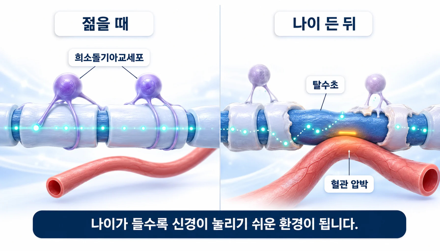 노화에 따른 재수초화 저하와 신경혈관 압박 환경의 변화