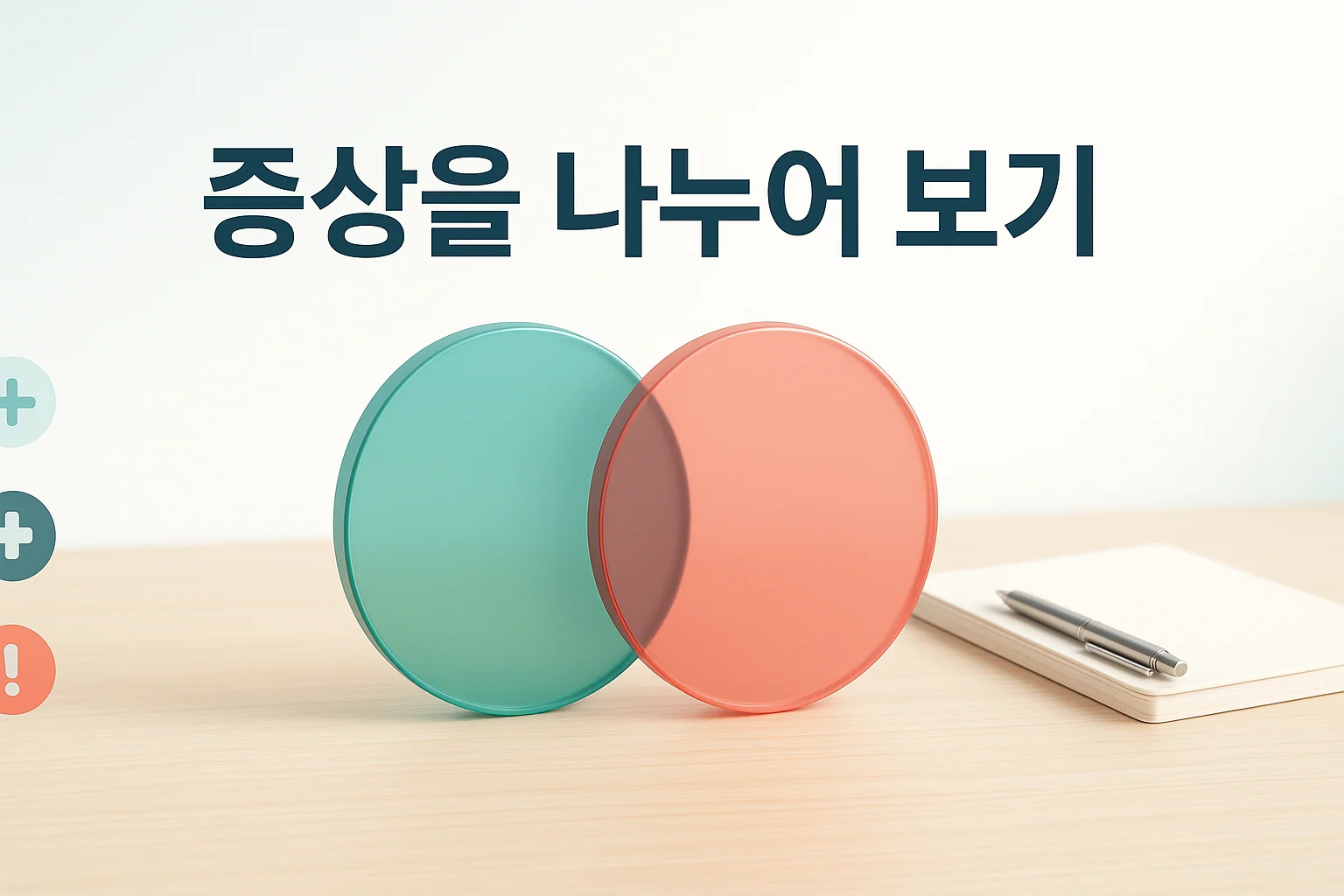 두 질환의 증상이 겹치는 부분을 나누어 보는 과정을 나타낸 안내 이미지