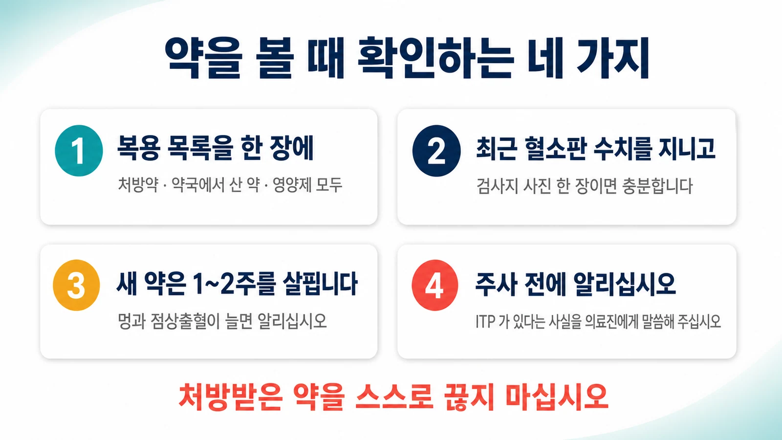 ITP에서 약을 볼 때 확인하는 네 가지
